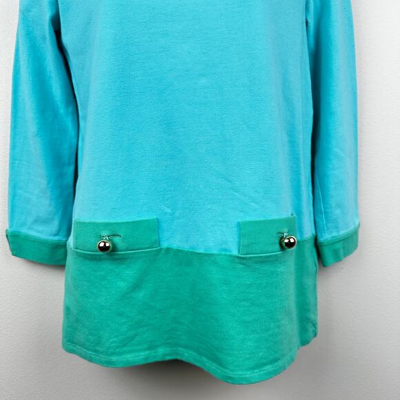 Kate Spade Knit Top Boatneck Color Block Turquoise Green Small Preppy Classic - Picture 3 of 11